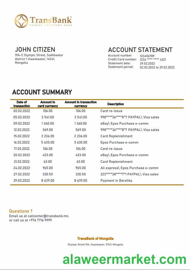 Mongolia Transbank statement